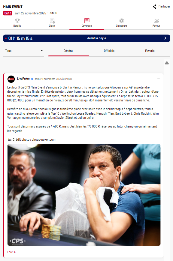 Omar Lakhdari vers un nouveau titre dans le CPS Main Event 2025 en direct de Namur ?

Regarde le tournoi sur Live-Poker live-poker.com/tournoi.10361.…

#casinodenamur #cps #mainevent #day3 #war #guerriers #trophée