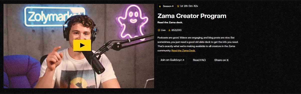 forhad_nokib's tweet image. The @zama  Creator Program →Seasons 1 → 4

$ZAMA S1 #ZamaCreatorProgram 

➔Total creators: 4,016 
➔X posts: 11,593
➔Impressions: 10.4M 
➔(Top 100: 5.6M)
➔Top 250 leaderboard: Top 100 split $50K + OG NFT ➔ranks 101–250 get  $ZAMA OG NFT
➔Creator Choice Awards: 6 creators…