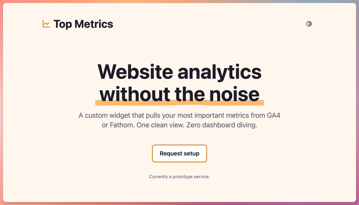 markbowley's tweet image. Made a simple landing page for my analytics widgets

topmetrics.live