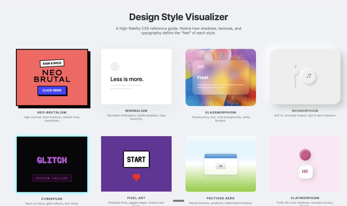 akhi20187's tweet image. ever feel like your design inspiration is scattered across 20 different bookmarks and folders?

finally put them all in one place: AG.DESIGN - designstyles.vercel.app

it&apos;s basically my creative brain dump

think curated design patterns, style experiments, and…
