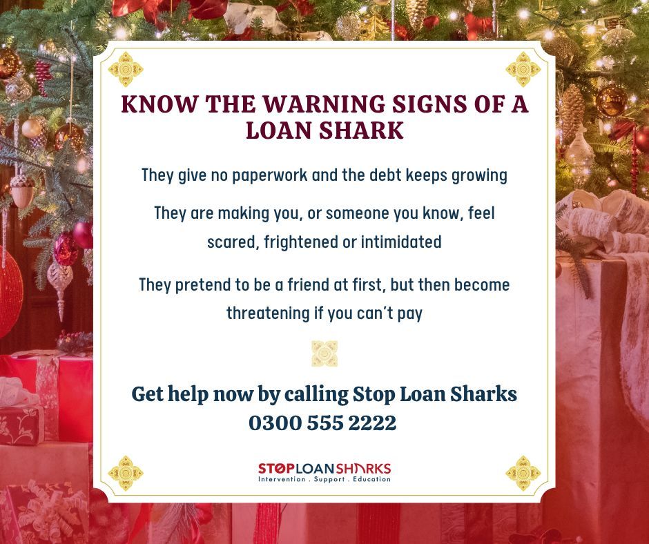 Loan sharks often operate without proper paperwork and use threats to control their borrowers. Stay vigilant this festive season. Involved with a loan shark contact <a href="/SLSEngland/">Stop Loan Sharks England</a> today on 0300 555 2222
#SpotTheSigns #StopLoanSharks #sleighnotoloansharks