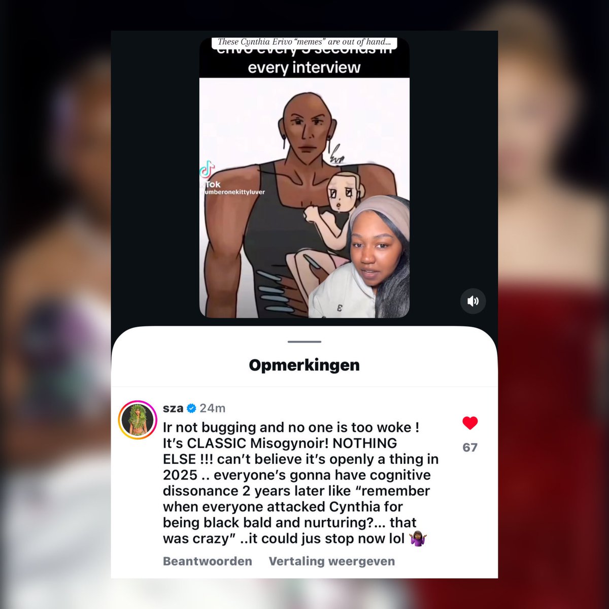 RAINHA: SZA sai em defesa de Cynthia Erivo após onda de comentários feitos sobre a amizade dela com Ariana Grande:

— “Você não está viajando e ninguém está sendo ‘woke’ demais! É MISOGINIA RACIAL CLÁSSICA! NADA MAIS!!! Não consigo acreditar que isso está acontecendo abertamente