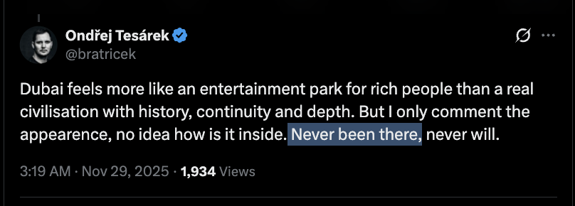 mert's tweet image. my fav thing about 99% of UAE hatoooors is that they've never even been but apparently they know how it "feels"😭

you can just make things up

it is not for everyone, and no place is perfect — but beats 80% of cities I've been to very easily
