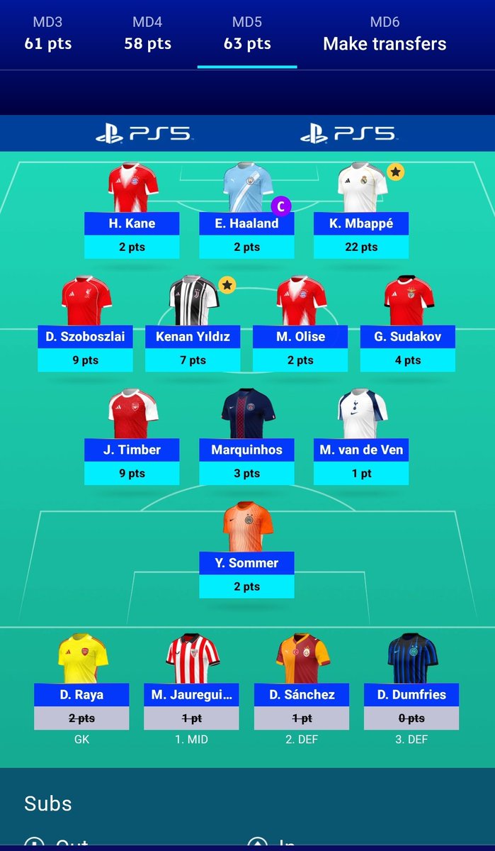 My 5th gameweek result. #UCLFantasy