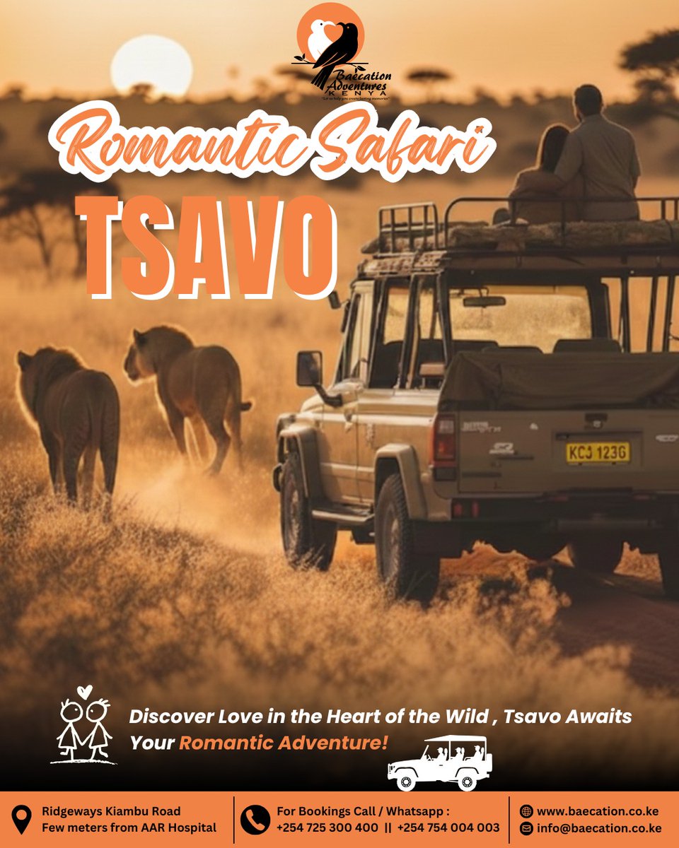 BaecationA's tweet image. Love feels different in Tsavo  wilder, deeper, and beautifully unforgettable. 

Sunrise drives, quiet moments, and the magic of the wild all around you. Your romantic safari adventure starts here with Baecation Adventures 
#Tsavo #RomanticSafari #CouplesGetaway #Baecation