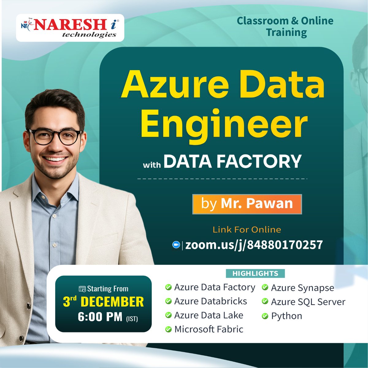 KattaSairamesh's tweet image. 📈 Learn how to build scalable data pipelines with Azure Data Engineering &amp;amp; Data Factory!

🔗 Register Here: tr.ee/omObow

👨‍🏫 Trainer: Mr. Pavan
📅 3rd December | 6:00 PM IST

#AzureData #DataEngineerTraining #CloudAnalytics #AzureSkills #ProfessionalUpskill #NareshIT