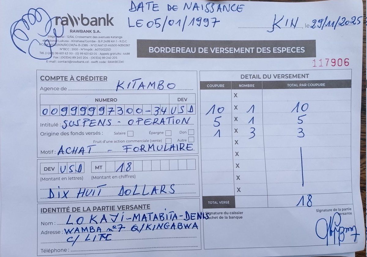 🔴ALERTE TRANSPARENCE <a href="/Rawbank_sa/">Rawbank sa</a> <a href="/TransportsRDC/">Ministère des Transports RDC</a>
Pourquoi une différence de3 USD entre le tarif officiel du permis de conduire(15 USD) et le montant réellement facturé(18 USD)?
Où vont ces 3 dollars supplémentaires? 
📄Reçu : 18 USD vs 🏛️ Tarif affiché : 15 USD
#PermisDeConduire