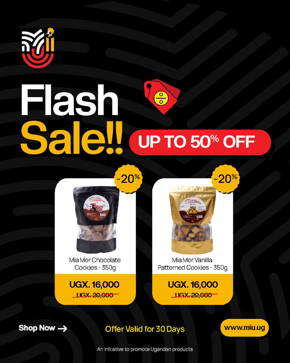 ugandanmade256's tweet photo. DEAL OF THE DAY!
One of our top Ugandan-made snacks just dropped by 20%, the perfect excuse to treat yourself!

Shop now and save big: https://t.co/XLe4RRlF6H
#MadeInUganda | #MIU | #ProudlyUgandan | #discount https://t.co/uaPUCkEZv4