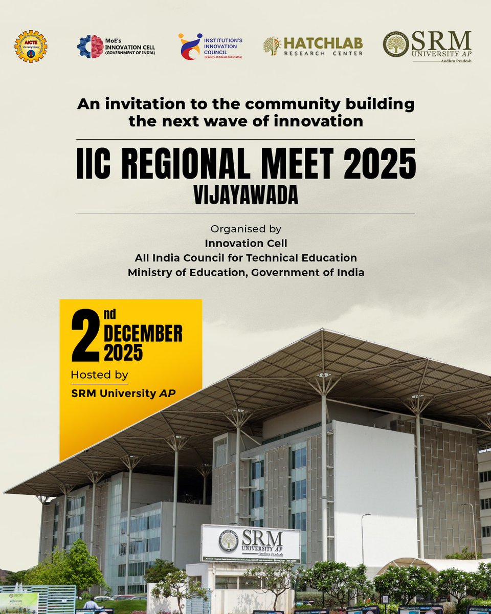 SRMUAP's tweet image. Honored to host the IIC Regional Meet 2025 at SRM University AP—a platform that empowers students, educators, and innovators to share insights, ignite creativity, and build pathways to transformative solutions. Let’s innovate for tomorrow!

#IIC2025 #InnovationMeet #SRMAP #AICTE…