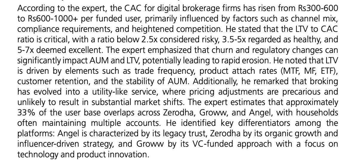 refsrc's tweet image. Digital brokers&apos; customer acquisition costs have roughly doubled in recent years. About a third of the user base overlaps across Zerodha, Groww and AngelOne, per former chief growth officer of AngelOne.

A healthy lifetime value ratio is 3.5-5x, with 5-7x considered excellent.