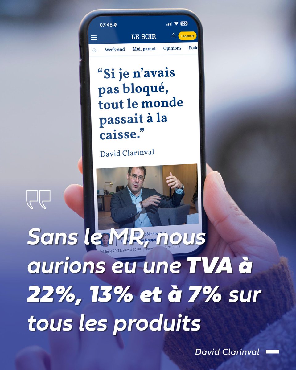 🔵 Sans le <a href="/MR_officiel/">MR</a>, nous aurions aujourd’hui une TVA à 22 %, 13 % et 7 % sur tous les produits.

🛡️ Notre responsabilité était de protéger le pouvoir d’achat et de refuser les solutions faciles. Autour de la table, certains proposaient jusqu’à 3 milliards de hausses de TVA,