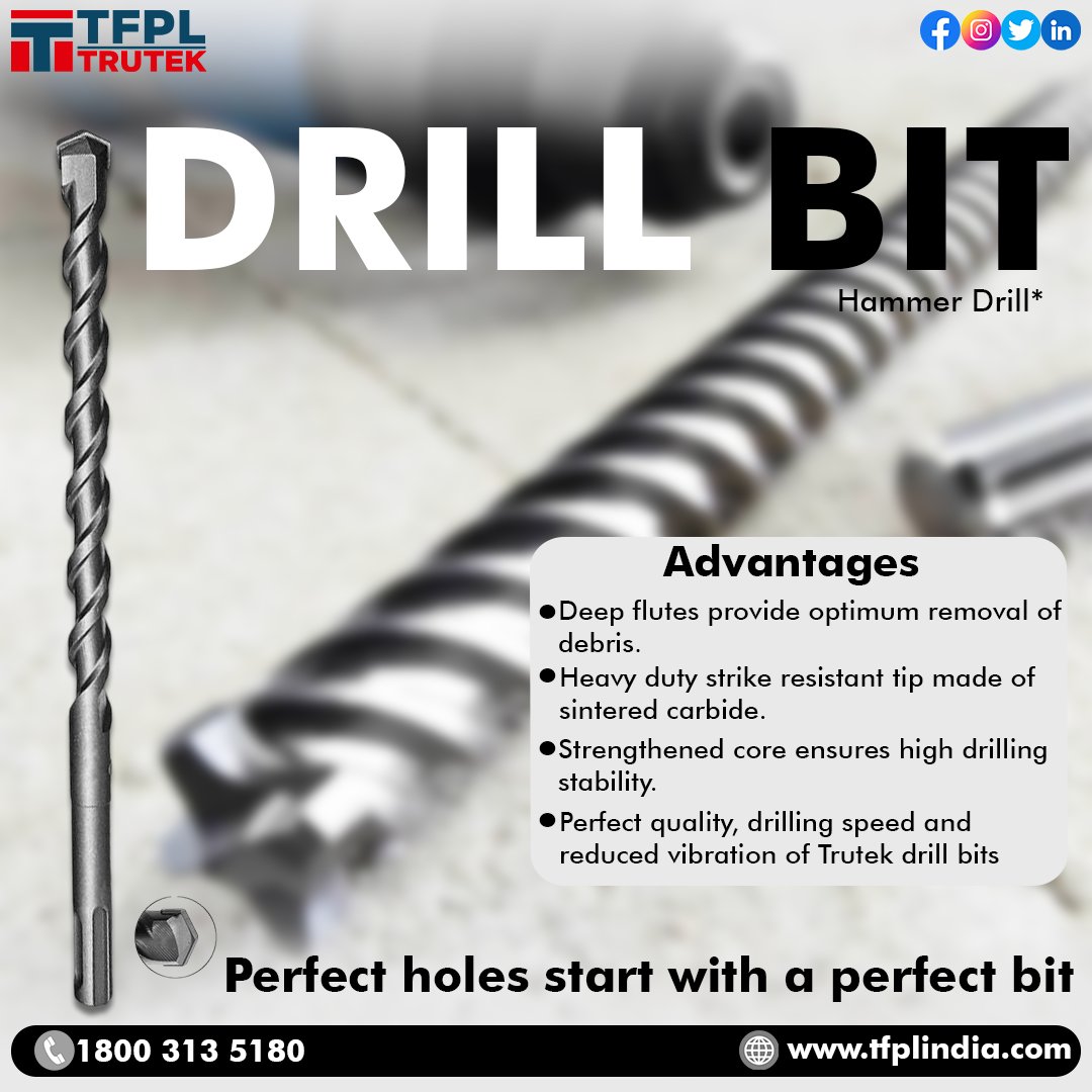 trutek_tfpl's tweet image. Upgrade your toolkit with Trutek drill bits built for durability, speed and precision⚙️

#TFPLTrutek #DrillBit #PrecisionTools #ConstructionTools #QualityFasteners #PowerTools #DrillingSolutions #BuildWithTrutek