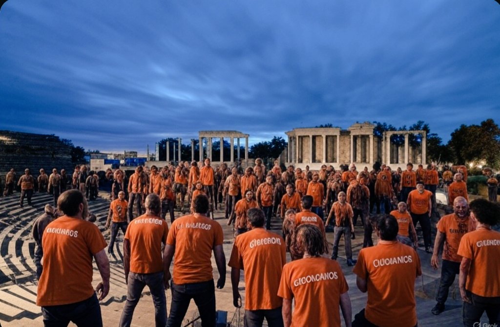 SUCESOS:. Los zombies de <a href="/CsExtremadura/">CS Extremadura</a> <a href="/CiudadanosCs/">Ciudadanos 🇪🇸🇪🇺</a> tomaron anoche el Teatro romano de Mérida. Algo se está despertando en Extremadura. Los no muertos están resurgiendo. Pronto lo ocuparán todo. 🏛📊🗳🟠🪦