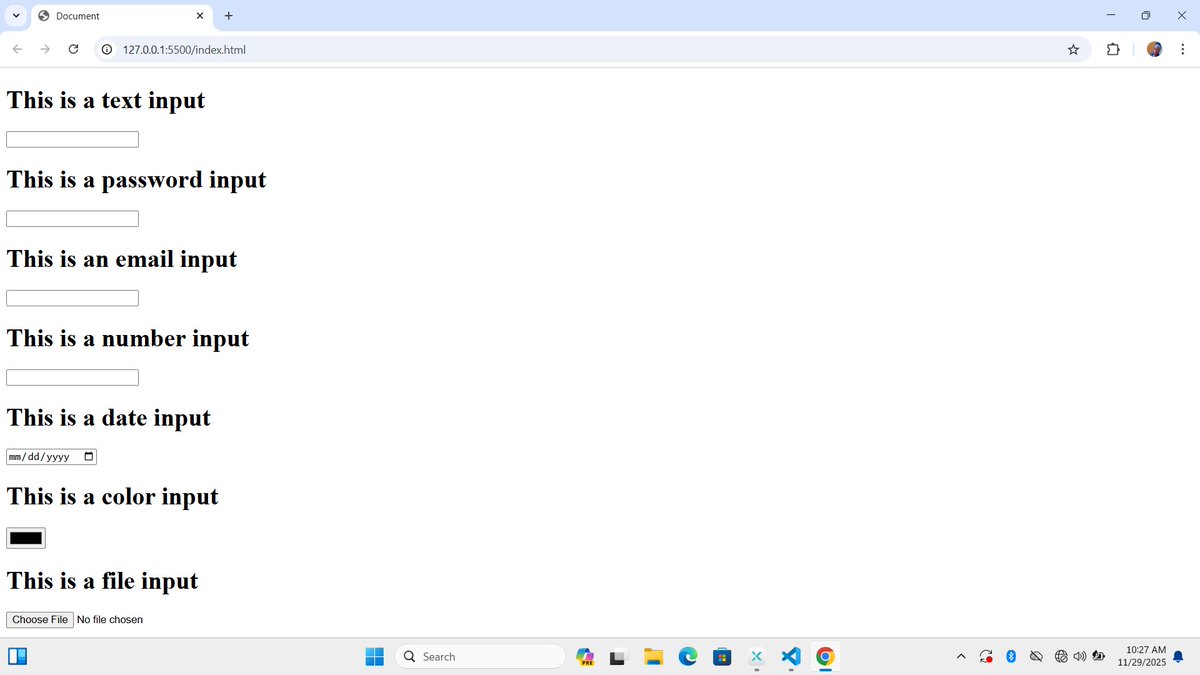 AguzieExcellent's tweet image. ust wrapped up today’s HTML practice!
Learnt how to use input types like text, password, email, date, color &amp;amp; number.

HTML almost done — CSS loading next 👩🏽‍💻✨
#WomenInTech #FrontendDev #LearningToCode