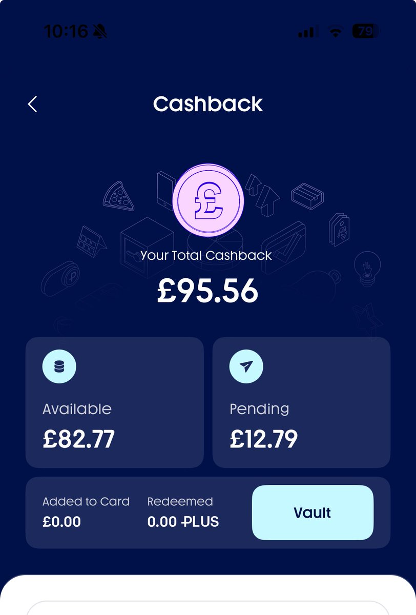 MartinHarryR's tweet photo. @plutus Getting really close to my first £100 of cashback saved up ready to buy myself a treat 😀🚀💷 https://t.co/fY9pAmDQkD