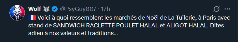 C'est quand même des gros fragiles les racistes. 
T'as 2 stands sur un marché de Noël, c'est la fin de notre civilisation !