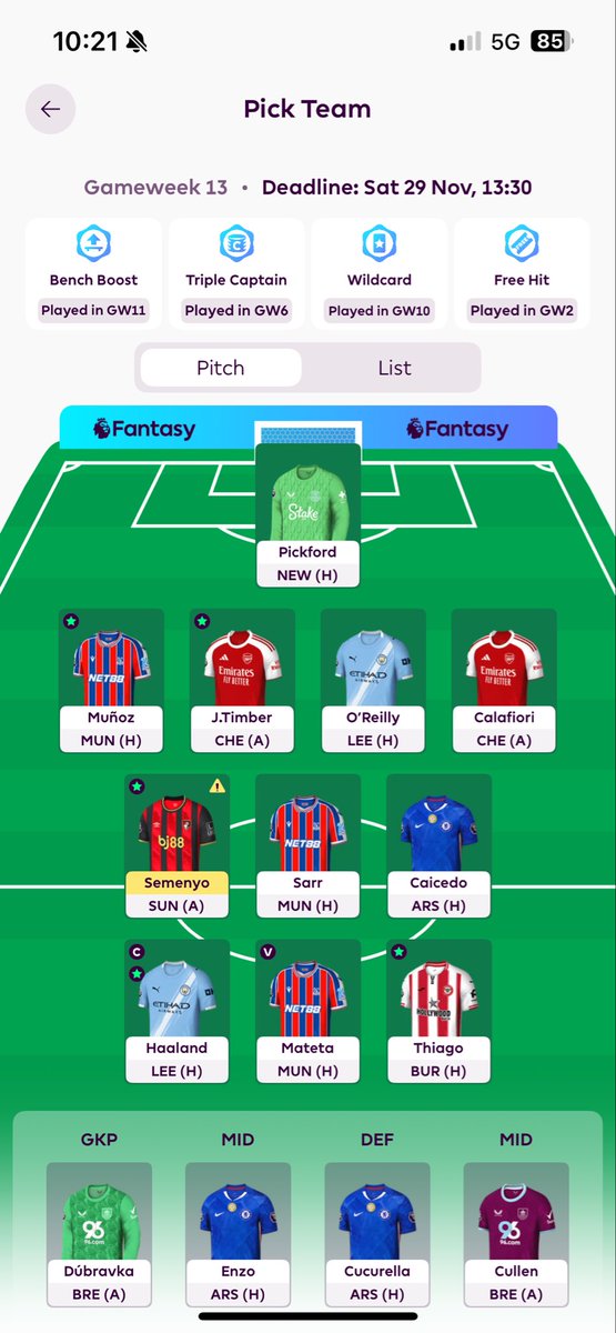 FplMerlin's tweet image. This is where I am right now:

276k 🌍 
2 frees used
Virgil &amp;amp; Welbeck out ➡️
Thiago &amp;amp; O’Reilly in ⬅️

Haaland 👑 

#FPLCommunity