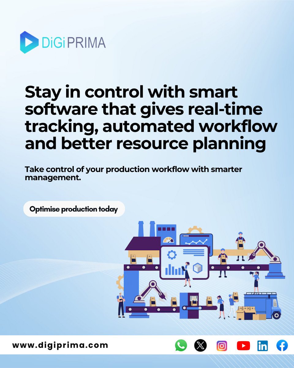 DigiprimaTech's tweet image. Efficiency starts with smarter visibility &amp;amp; our advanced production management software gives you complete control from start to finish.

👉Optimise your production workflow!

#ManufacturingTech #SmartFactory #AutomationSoftware #WorkflowAutomation #RealTimeTracking #Digiprima