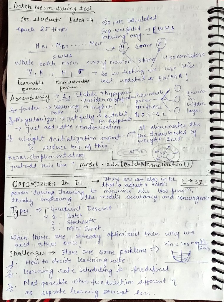 Musa_Qureshi_01's tweet image. Today, I learned Batch Normalization with deep intuition, along with an introduction to Optimizers and the EWMA concept. A hectic 4 hours, but absolutely worth it.
29.11.25
#DeepLearning #AI #NeuralNetworks #AIML #GenerativeAI #DLSeries #MLJourney #LearningInPublic #TechCommunity