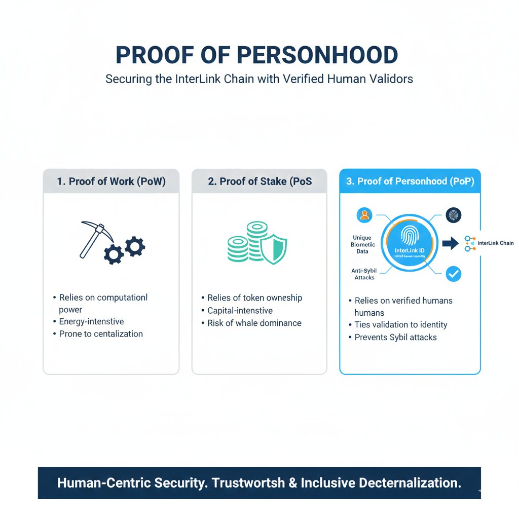 Danny68675's tweet image. ✔️ Proof of Personhood (PoP)
InterLink Chain secures its network through verified humans — not machines or capital. Validators must hold a real, biometric-anchored InterLink ID, blocking Sybil attacks and ensuring only unique individuals can validate.
#InterLink #ITLX #ITL #ITLG