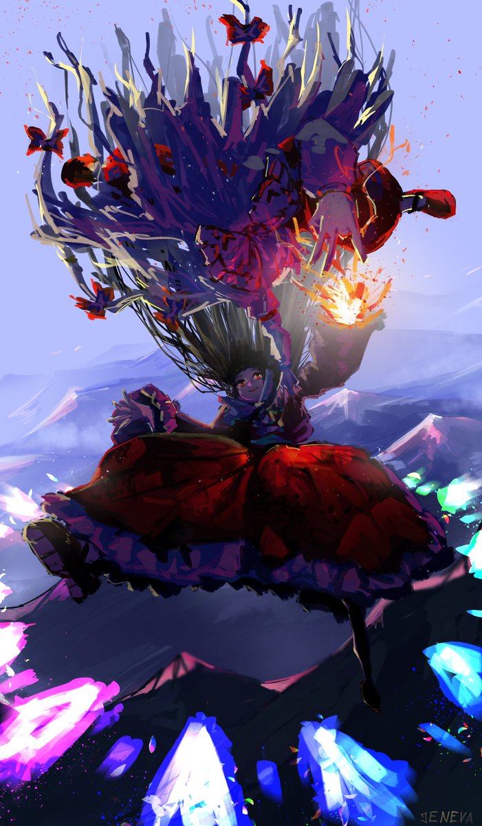 jeneva_the_one's tweet image. Mokou and Kaguya beef beef as practice. this time went for something way more dynamic