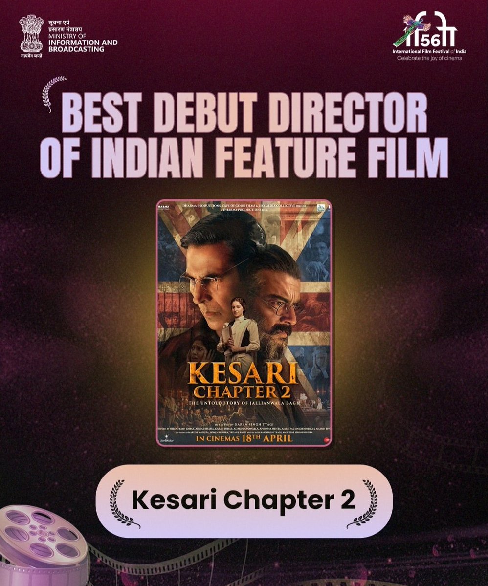 Shivam_Akkian's tweet image. Congratulations to @karanstyagi for winning the award for &apos;Best Debut Director of Indian Feature Film’ for #KesariChapter2 at #IFFI2025. 👏❤️