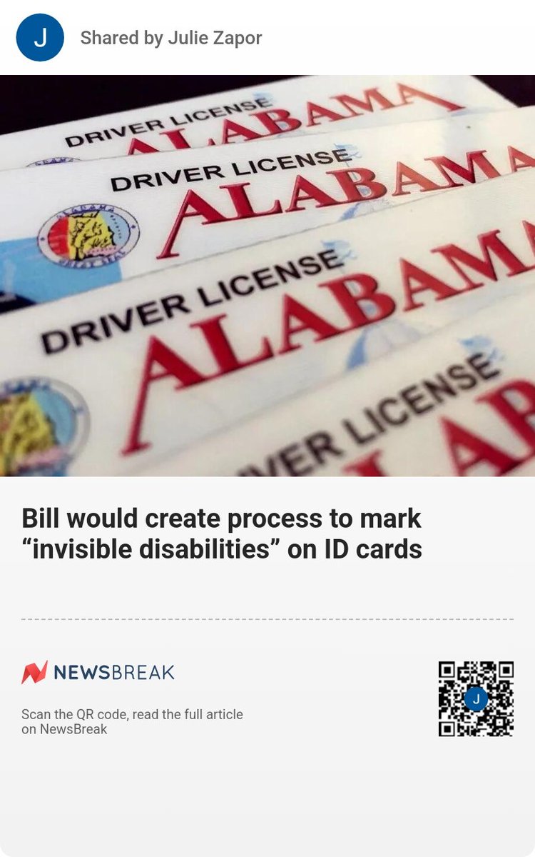 ZaporJulie's tweet image. #EDS

 #EDSAwareness 

Bill would create process to mark “invisible disabilities” on ID cards

 #IDCard 

#Disability

 #Legislature

share.newsbreak.com/g43kfl37