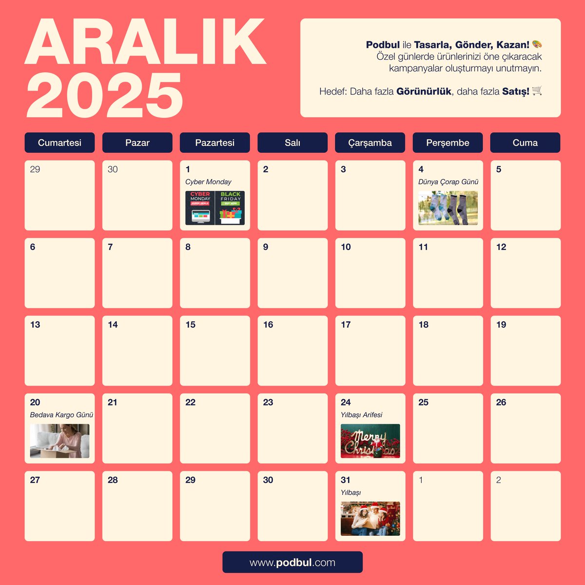 🎄 Aralık 2025’te Podbul ile Etsy ve Amazon satışlarını artırmaya hazır mısın?
Yılın en yoğun e-ticaret sezonu geldi! Aralık ayında özel günleri doğru kampanyalarla birleştirerek satış rekorları kırabilirsin.

 podbul.com

#Podbul #PrintOnDemand #EtsySatıcıları