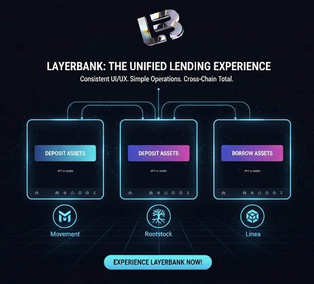 🏦 <a href="/LayerBankFi/">LayerBank</a>  is designed so that you don't have to worry too much about the infrastructure behind it.

Whether you're on Movement, Rootstock, or Linea, the experience is the same as using a single version:
Same UI structure
Same operation logic
Same asset management standards