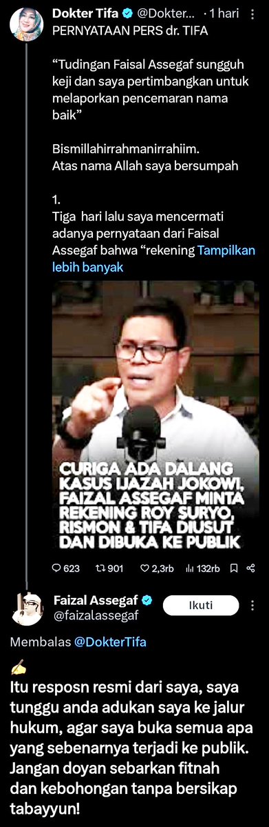 tham878's tweet image. Anda @DokterTifa ditantang Faizal Assegaf laporan dia ke Polisi...klo tidak berani laporkan berarti tuduhan Faizal Assegaf bisa dikatakan benar bahwa ada aliran dana dari bohir masuk ke rekening kalian.