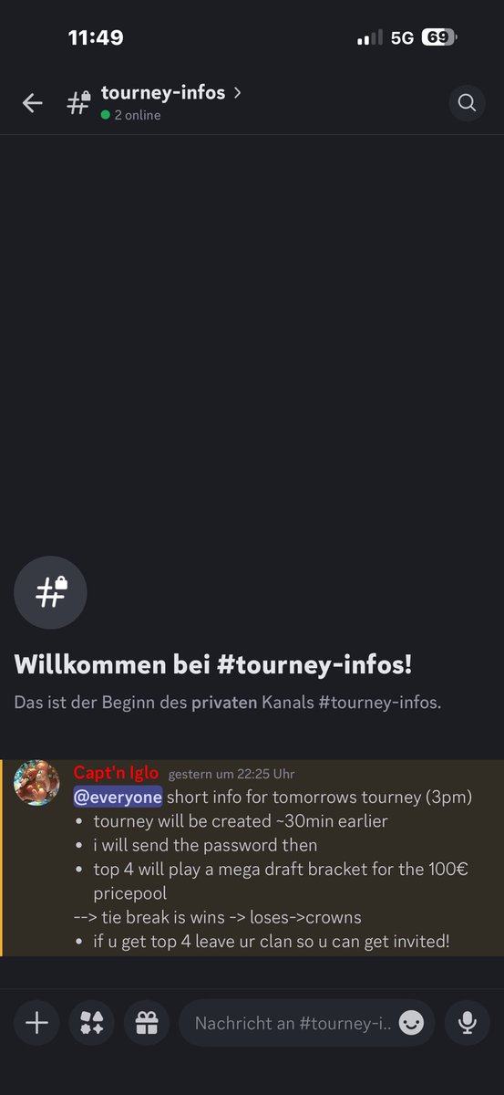 Time Change!

Today at 14:30 the tournament will be opened you have 30 minutes to join will start at 15:00
who still want to participate please write me Pricepool 100€