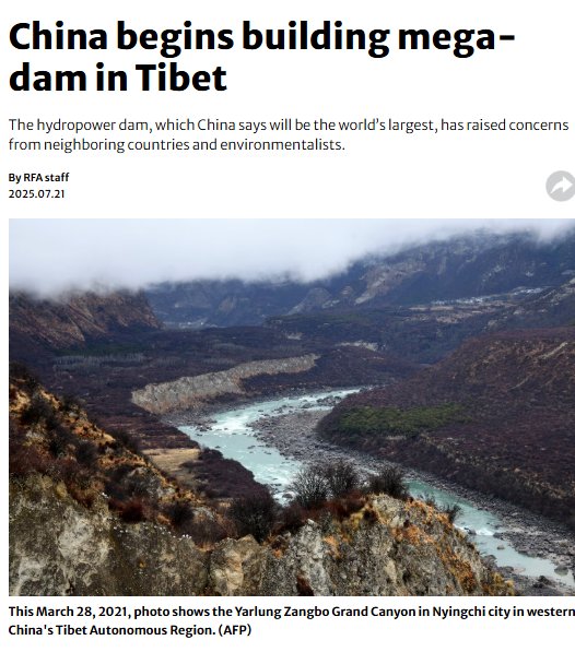 Raghvendra130's tweet image. China’s new mega-dam on the Yarlung Tsangpo — which becomes the Brahmaputra downstream — isn’t just a hydropower project. It’s a geopolitical lever. 1/4
#Tibet #Yarlung #HydroProject
@skyscraperfff @massan_jc @FreeAll_protest @BAFoTTibet @TibetPeople @BuddhismTibet @CultureTibet