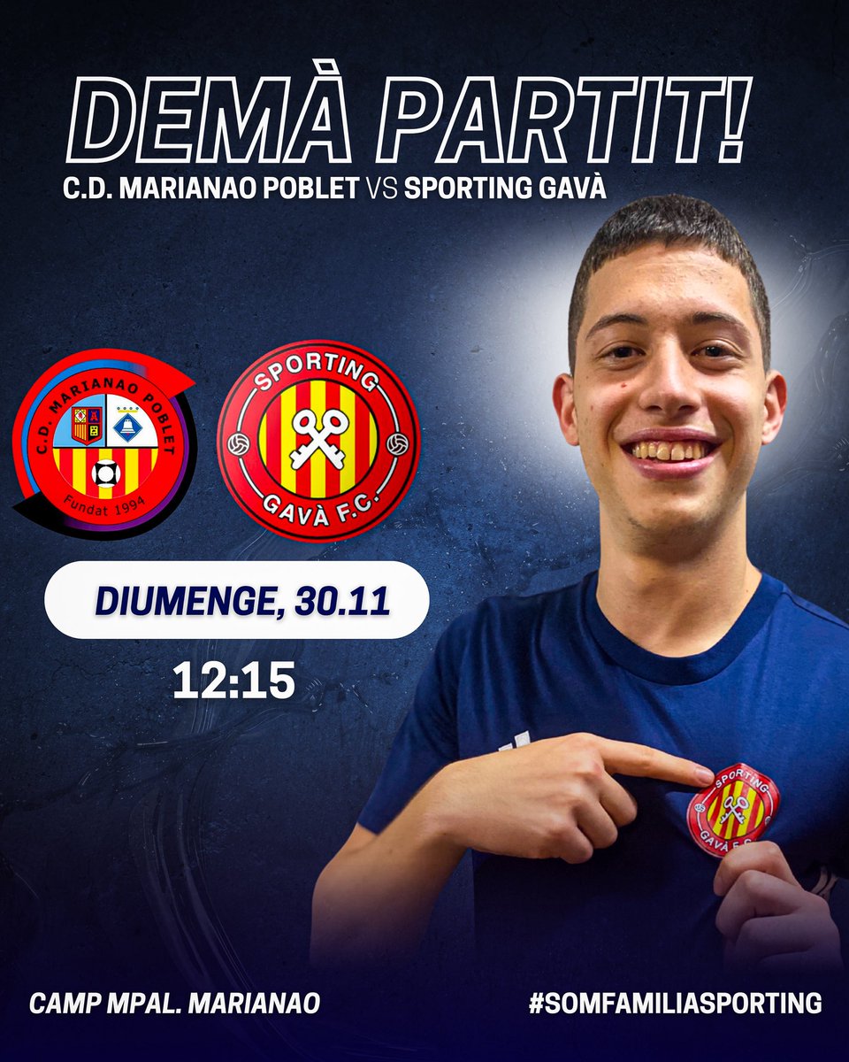 Demà tornem a saltar al camp en una nova jornada a domicili, aquest cop contra el C.D. Marianao Poblet.

📅 30 de novembre
⏰ 12:15 h
📍 Camp del Marianao Poblet

Acompanya’ns i fem pinya una vegada més!