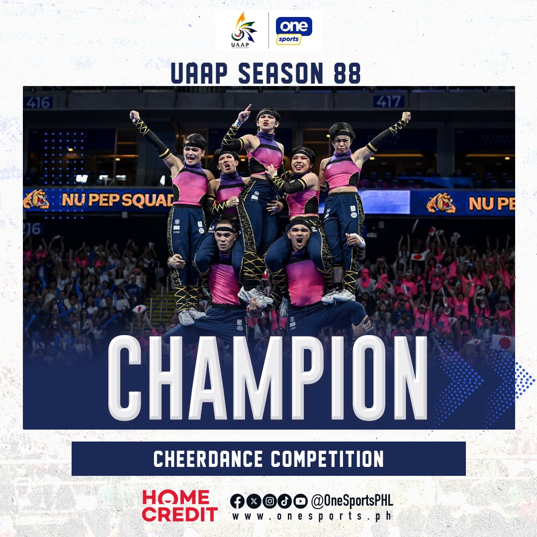 OneSportsPHL's tweet photo. The NU Pep Squad triumphed in the UAAP Season 88 Cheerdance Competition, earning their ninth championship with their bold and captivating Ninja-inspired routine!
#Nineja #UAAPSeason88 #LegendsStartHere #StrengthInMotionHopeInAction #GetitWithHomeCredit #ConfidentwithHomeCredit https://t.co/rI9L042DQe