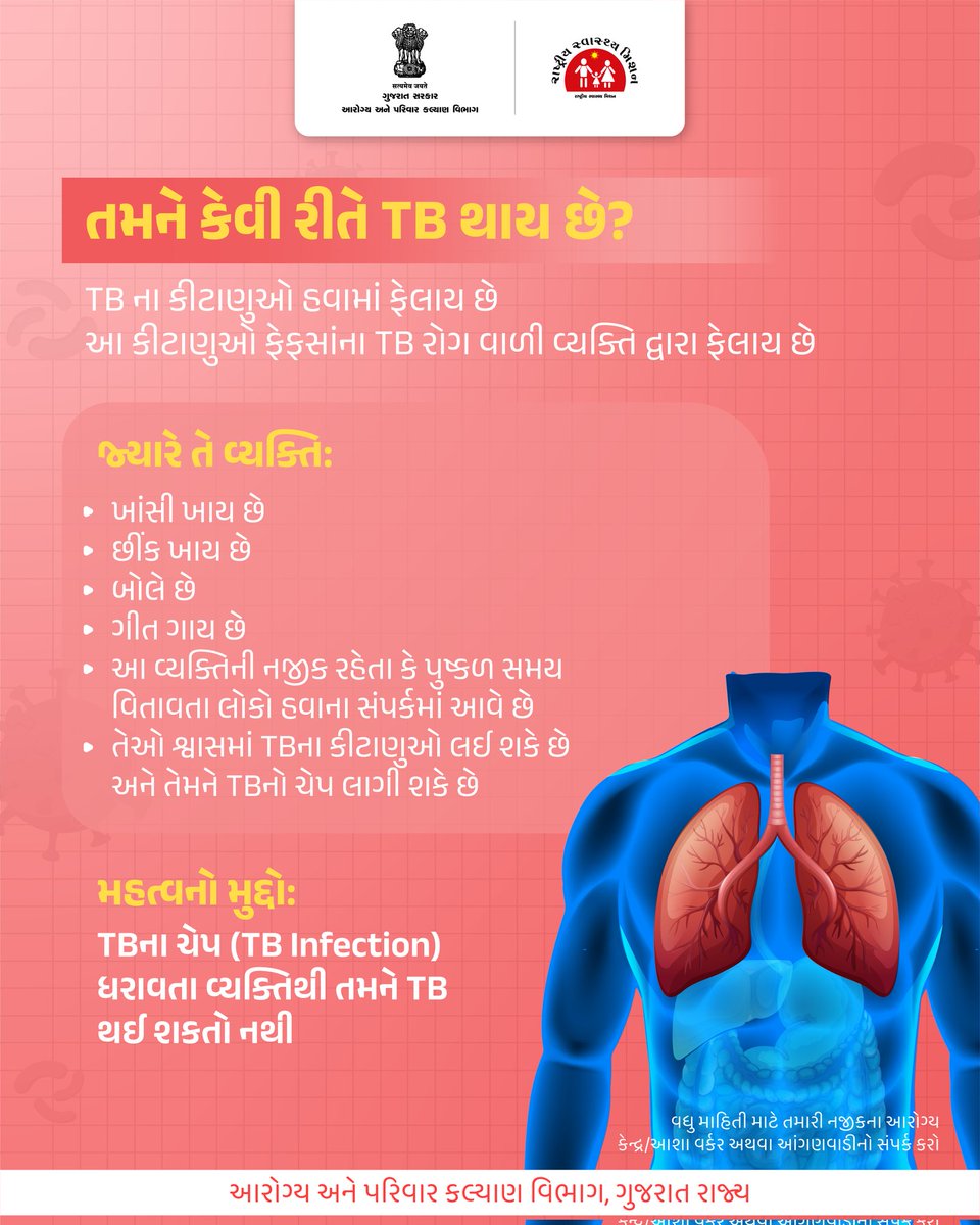 જો કોઈ પણ લક્ષણ જણાય તો તાત્કાલિક સારવાર લો...

#TB
#spreadawareness
#savelife
#gog
#healthdepartment
#savelife
#humanity
#gujarat
#lifeafterlife
#India 
#EndTB 
#TBMuktBharat 

<a href="/CMOGuj/">CMO Gujarat</a>