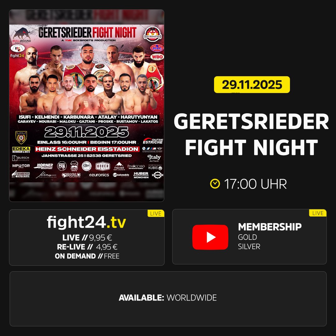 Das Eisstadion Geretsried verwandelt sich heute in eine Boxarena: insgesamt 12 Boxkämpfe warten bei der Geretsrieder Fight Night auf alle Freunde des Faustkampfes. Ab 17 Uhr sind wir live! #geretsried #boxing #live #fight24
📺 loom.ly/sa2L9Zk