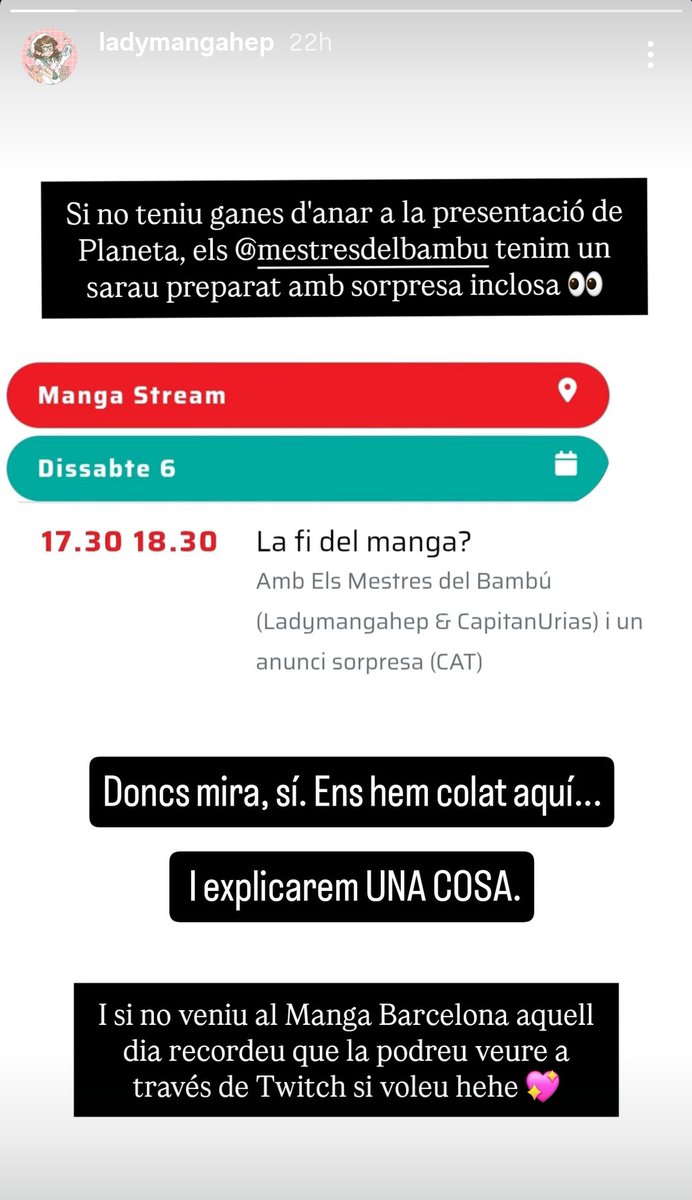 Els Mestres del Bambú.
Dissabte 6, al Manga Stream.

<a href="/ladymangahep/">ladymangahep 📚✨</a> 
<a href="/CapitanUrias/">Capitán Urías 🗾📚🏴‍☠️</a>

👀👀👀