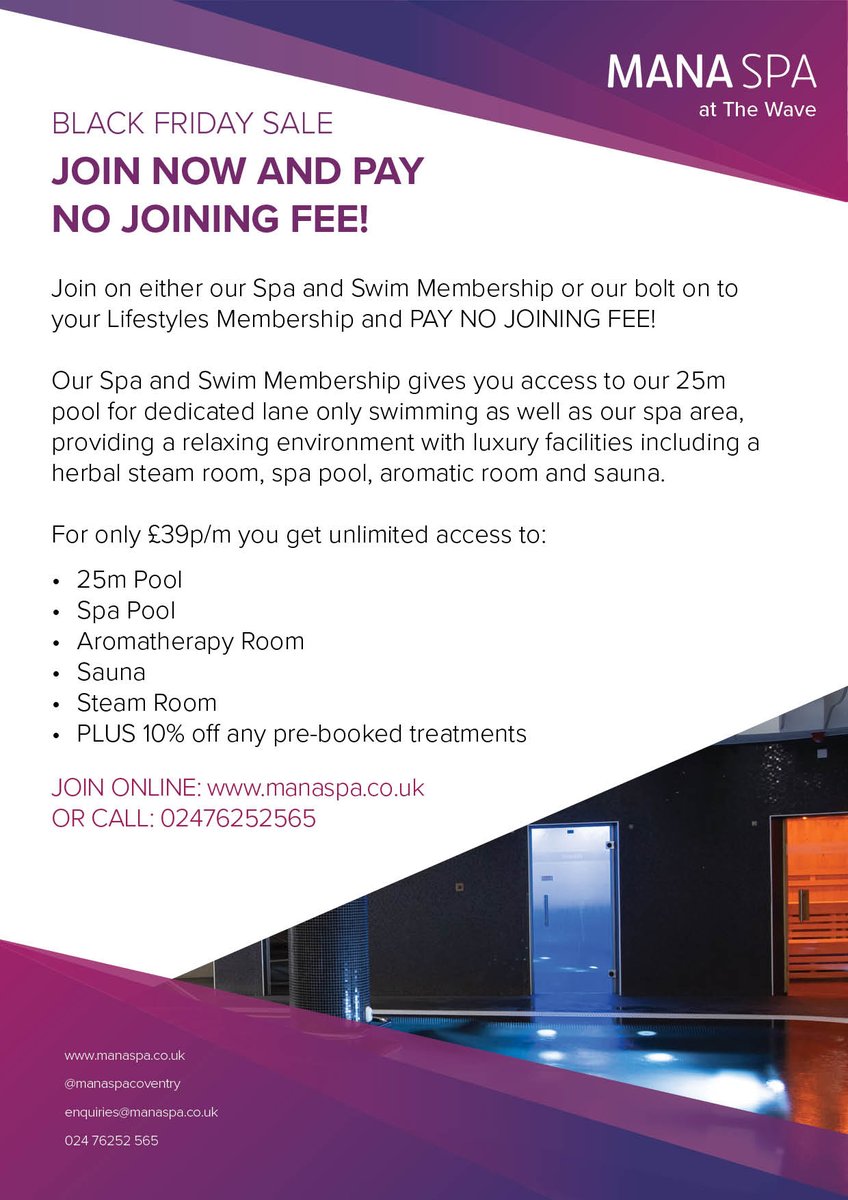 ⚡️BLACK FRIDAY SALE!! ⚡️PAY NO JOINING FEE! 🤯💰💰

💪 ENJOY access to our 25m and spa pool
☺️ 10% off any pre-booked treatments
💃 Health suites 🥵 &amp; MORE!!

Only £39 per month!

⏰ Sign up NOW!! 📲 cvlifestyles.co.uk