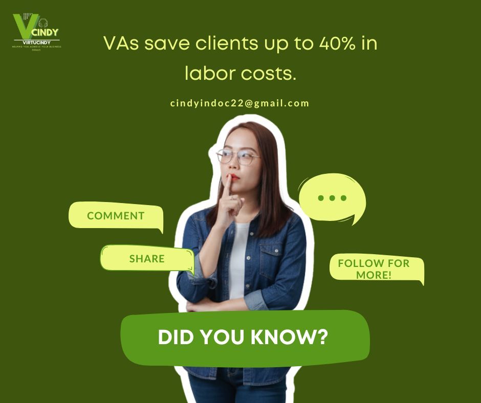 CindyIndoc's tweet image. Fun fact! This is why businesses love hiring VAs 
#VAFunFacts #VirtualAssistantPH #OnlineWork #RemoteWork