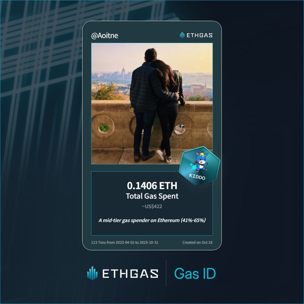 Aoitne's tweet photo. Discovered my Gas ID via ETHGas - turning my gas spend into rewards 🫘

As a Kiddo Jack, I've spent 0.1406 ETH on gas but earned 25 Beans back.

Get your Gas ID and Beans here: https://t.co/AZ2I9VyRGe https://t.co/DtipAUDPnP