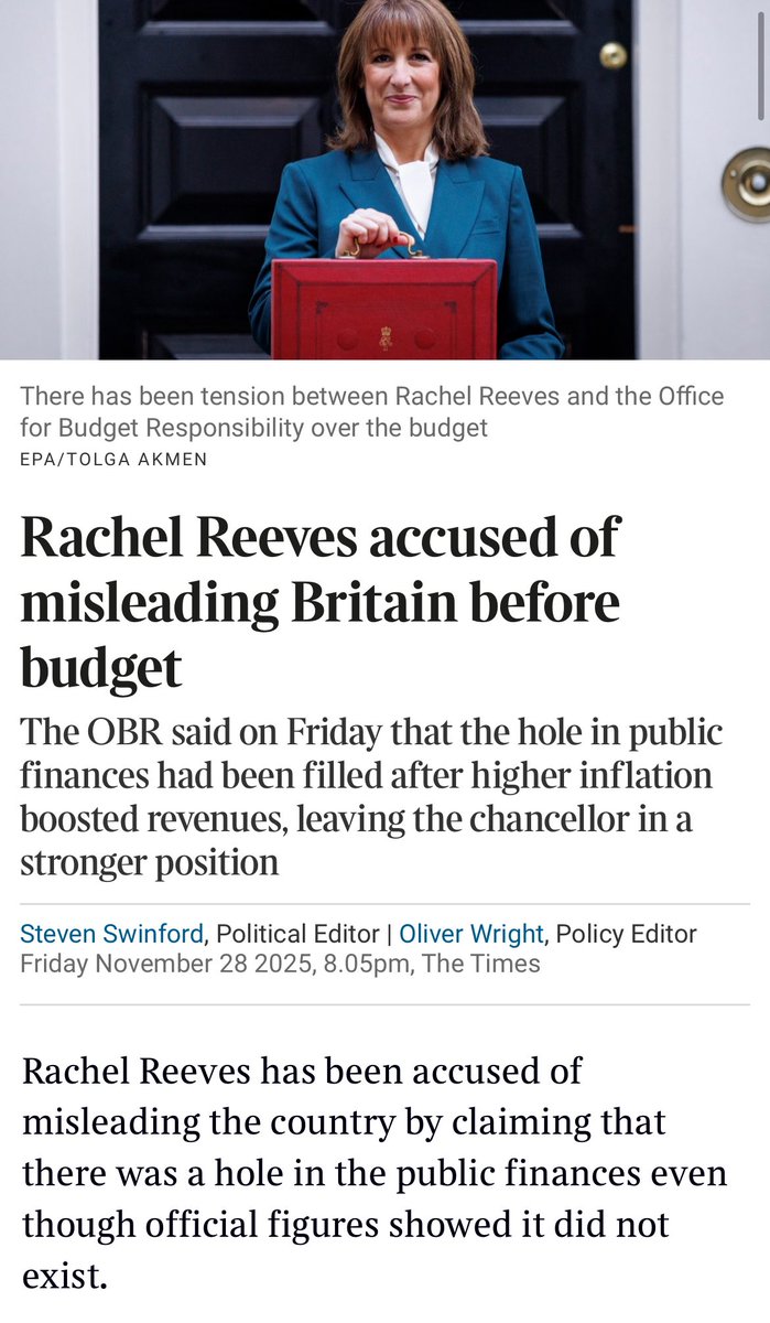 NJ_Timothy's tweet image. For such an awful Budget, it’s incredible that it’s since unravelled further:

- Reeves lied about the fiscal situation to justify tax rises she said were unnecessary

- the OBR says school budgets will be cut by 4.9%. Ministers deny it - but the OBR gets its info from ministers.