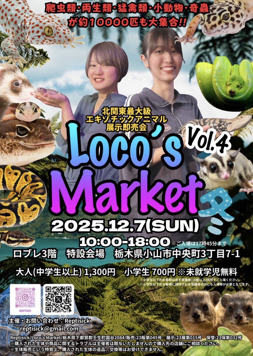 SWAGBaller0425's tweet image. ◤🐍イベント出店のお知らせ🌹◢

12/6(土)7(日) 東京都品川区にて開催🤙🏻☀️
RAMPAGEに出店🏁🖤

そして…12/7(日)栃木県にて開催🤟🏻⚡️
ロゴズマーケットに出店🚘💨

SWAG初の同時出店となります🤫❤️‍🔥

ぜひ、皆様
遊びにいらしてください〜‼️✨

#ボールパイソン
#ballpython
#爬虫類
#静岡