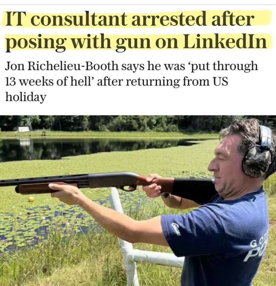 RealAlexJones's tweet image. The UK has now become what George Orwell predicted in 1984.

A man was arrested by police in Britain after he posted a picture online of himself posing with a gun in the US 

He was then jailed overnight in a cell and bailed.. 

“I was told to be careful what I say online and I…