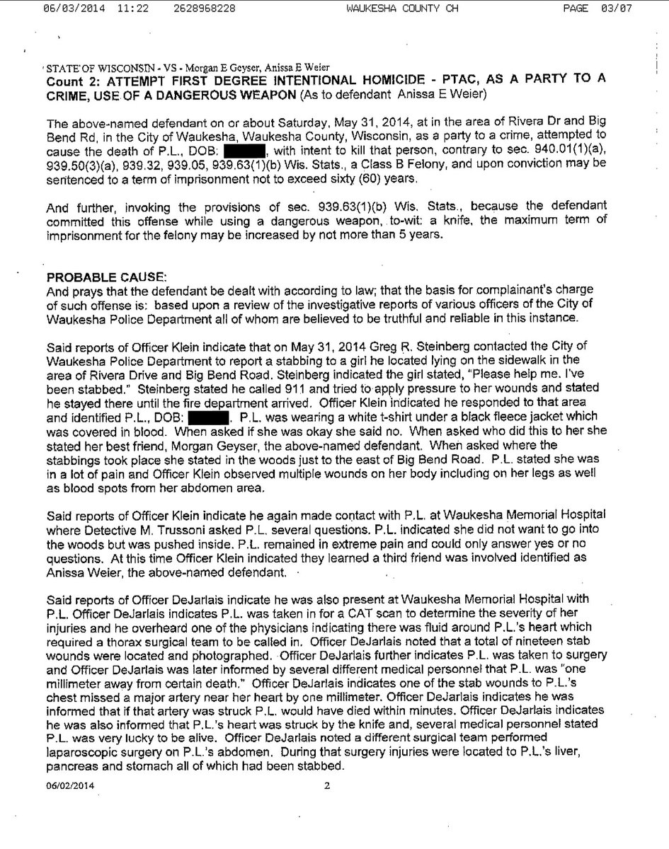 TrueCrimeFeline's tweet photo. 💥𝗗𝗢𝗖𝗨𝗠𝗘𝗡𝗧💥
#MorganGeyser
#ChadMecca #Posen
#Madison #Wisconsin
@truecrimegisela
📄 CRIMINAL COMPLAINT
#Slenderman #Stabbing
• ᴀᴛᴛᴇᴍᴘᴛᴇᴅ 1sᴛ ᴅᴇɢʀᴇᴇ ɪɴᴛᴇɴᴛɪᴏɴᴀʟ ʜᴏᴍɪᴄɪᴅᴇ
#GrizzlyTrueCrime
Link to Full Document ⬇️
https://t.co/aPVuKIou4R https://t.co/iZ88zfioSS