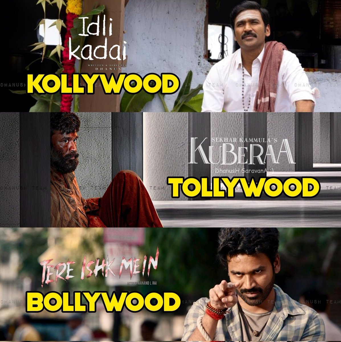 kollycorner's tweet image. #Dhanush - OG Pan Indian Star ⭐

Double digit opening in all 3 languages in 2025 🫡💯

Telugu – #Kuberaa
Tamil – #IdliKadai
Hindi – #TereIshkMein