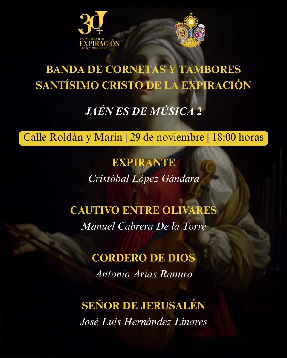 🎼 | 𝐑𝐄𝐏𝐄𝐑𝐓𝐎𝐑𝐈𝐎

Esta será nuestra música para el día de hoy en el concierto organizado por <a href="/BandasCJaen/">Consejo de Bandas Ciudad de Jaén</a> en honor a Santa Cecilia.

📍 | Calle Roldán y Marín.
🕕 | 18:00 horas.

#ExpiraciónDeJaén | #SonesDeExpiración | #XXXAniversario