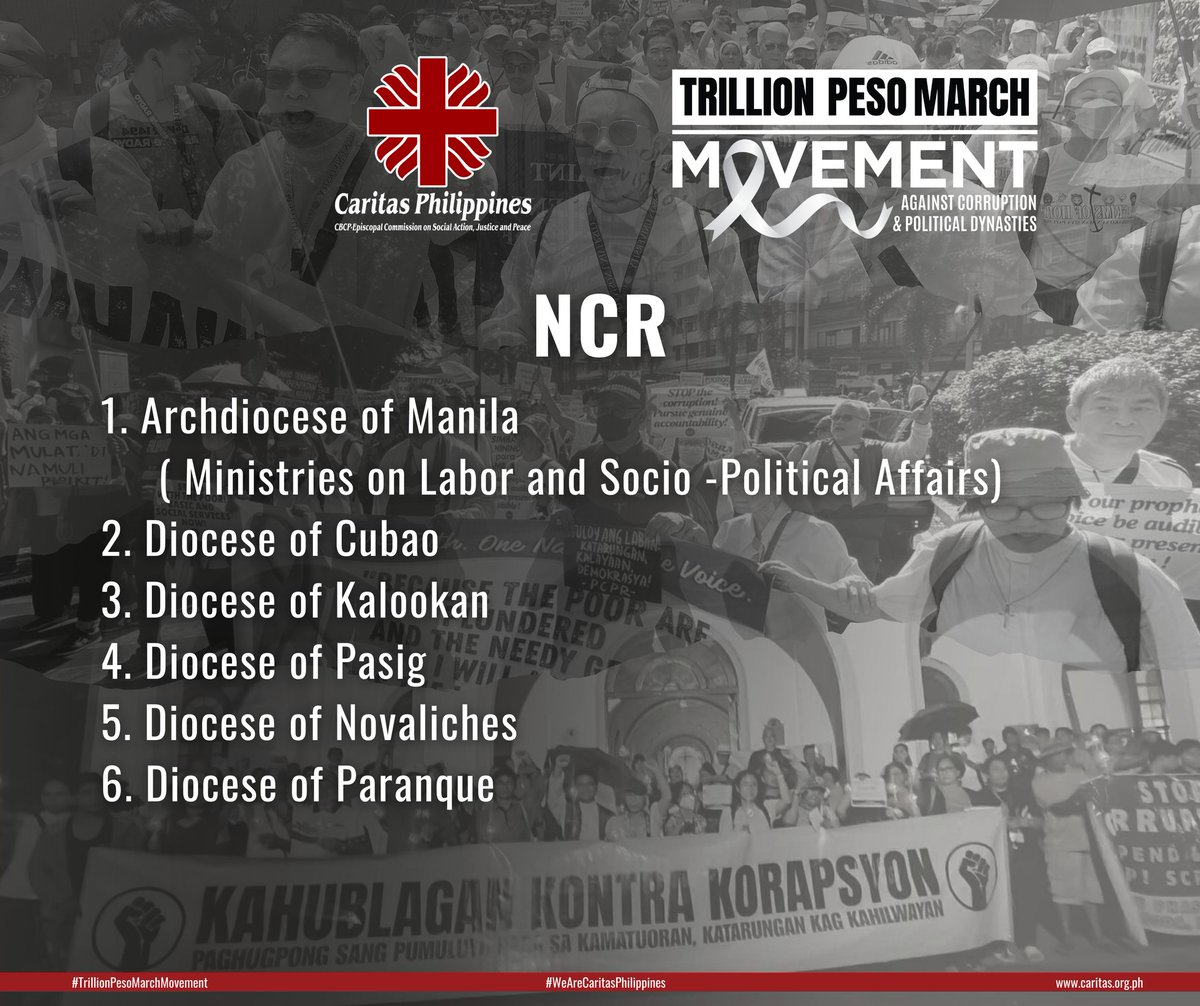 News5PH's tweet image. SUPORTA SA TRILLION PESO MARCH

Umabot na sa 86 dioceses mula sa buong bansa ang sumusuporta sa Trillion Peso March sa Linggo, Nov. 30, sa EDSA People Power Monument sa Quezon City, ayon sa Caritas Philippines.

“Isang napakalakas na panawagan para sa katotohanan, pananagutan, at…