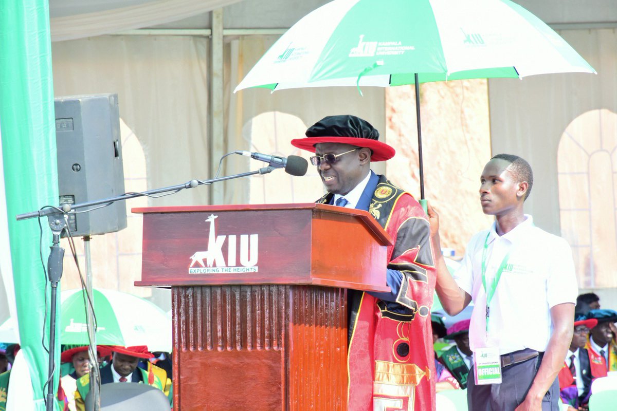 Ishmaelthehost's tweet image. In his remarks at the #KIU32ndGrad, KIU Vice Chancellor, Professor Muhammed Ngoma, highlighted the graduation of 2,385 students, including 66 First Class degree holders and five PhD graduates, emphasizing the University’s commitment to competence-based learning and community…