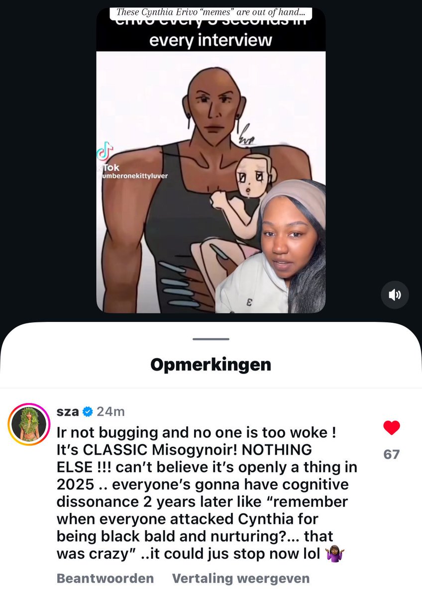 TheWickedSource's tweet image. SZA defends Cynthia Erivo via Instagram.