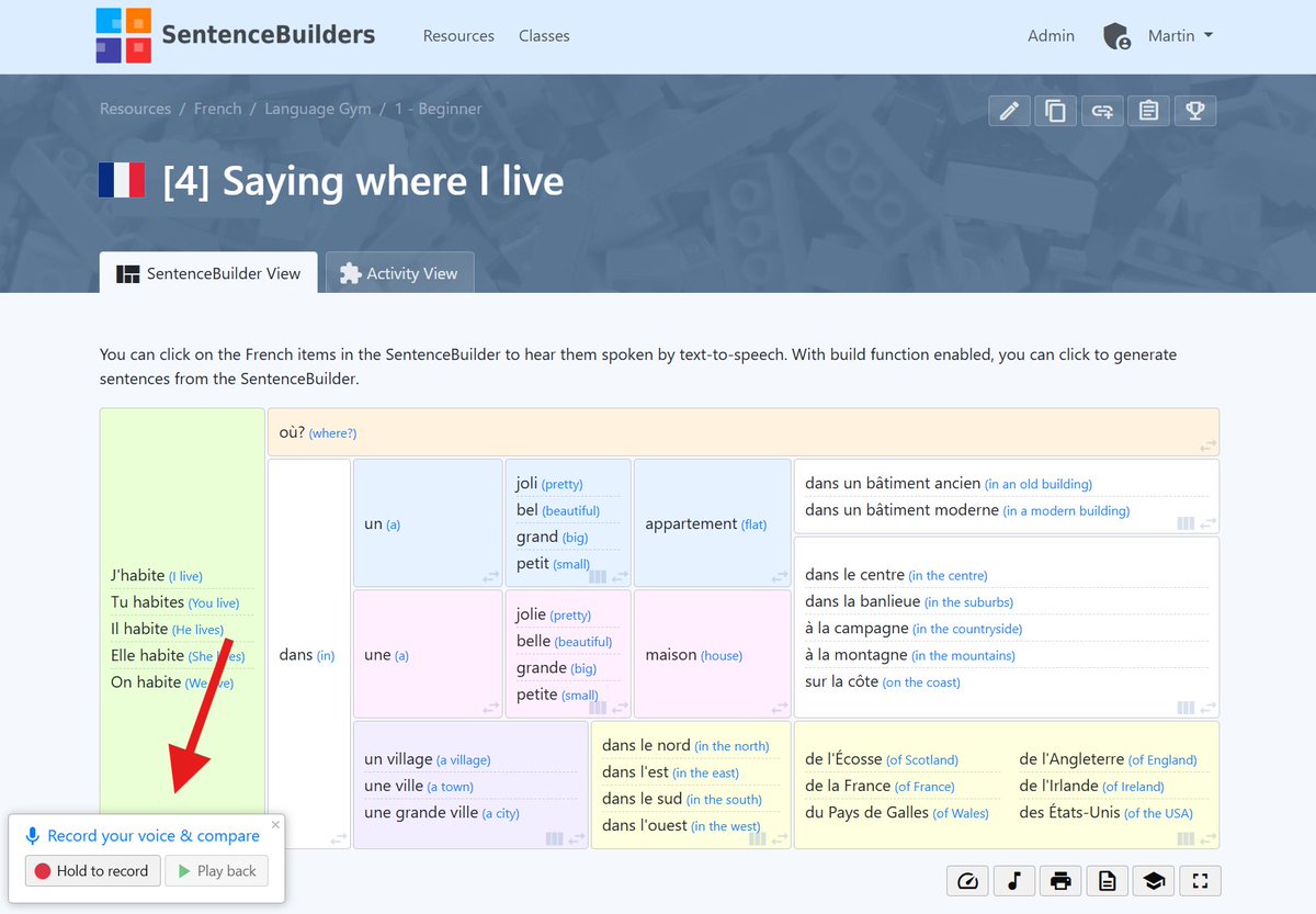 SentenceBuildrs's tweet photo. @pye_laoshi Ss will see circuits they have already started &amp; can resume / reset

Obvs they can also practise specific activities via the Activity menu too

And they can test their pronunciation by recording and comparing with the TTS model provided

#mfltwitterati #SentenceBuilders #EPI https://t.co/W18RZ0sLKE